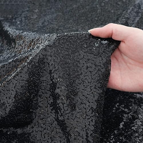 Miniatura 5 de Cortina de fondo de lentejuelas negras de Halloween, 4 paneles de 2 x 8 pies, cortinas de fondo negro con purpurina, telón de fondo negro brillante