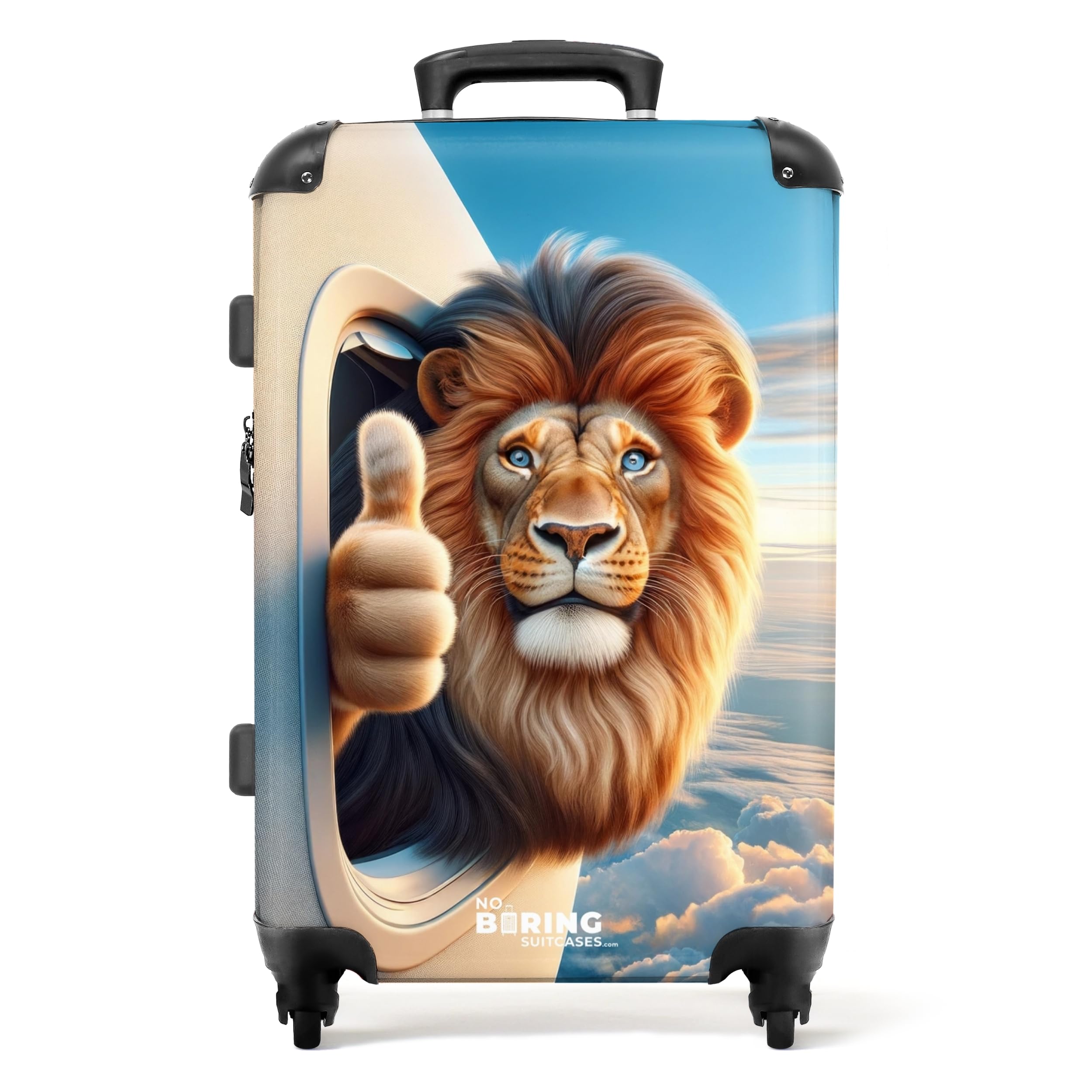 NoBoringSuitcases.com Kinderkoffer, Kinderkoffer Jungen, Koffer Groß, Koffer Kinder, TSA Schloss, Kinder Trolley Jungen, Rollkoffer Mittelgroß, Koffer Mittelgroß (Löwe - Golden-Braun, 67 cm - 72 L)
