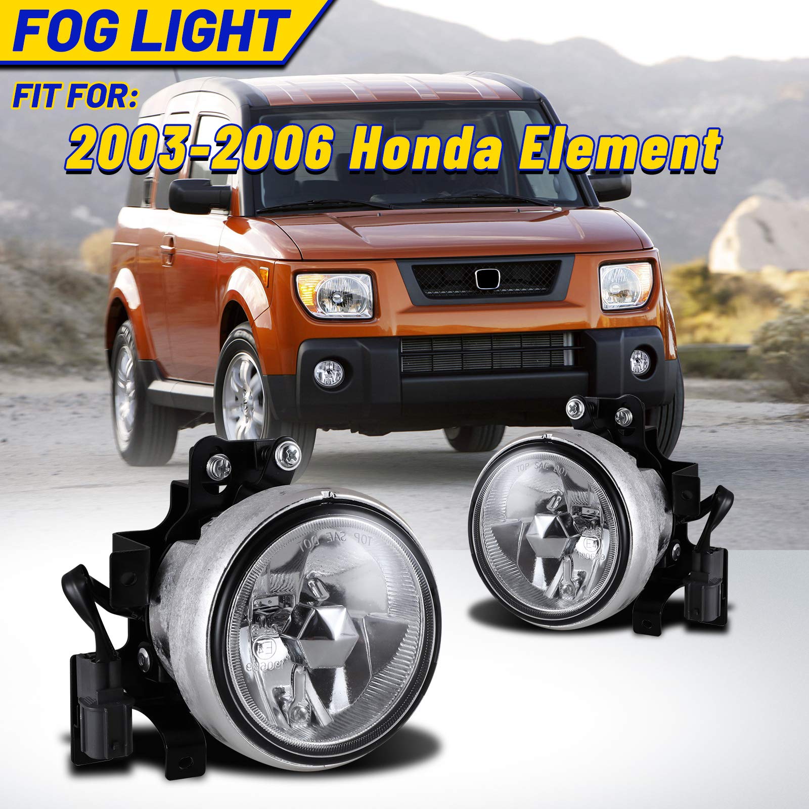AUTOFREE Fog Lights for Honda Element 2003 2004 2005 2006 with H3 12V55W Bulbs Fog Lamps Assembly Replacement Included Wiring Kits & Switch- 1 Pair (Clear Glass Lens)