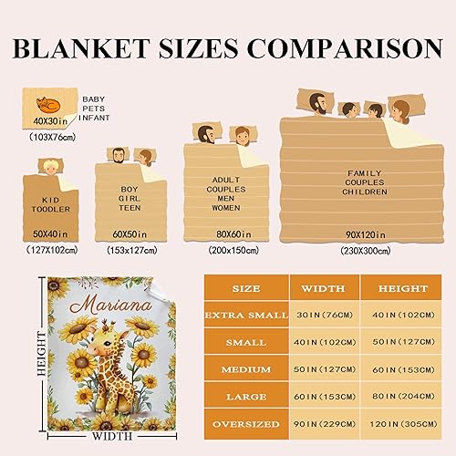 Miniatura 7 de Mantas personalizadas de jirafa de girasol para bebé, regalo personalizado para niñaniño, para sofá, cama, dormitorio, sala de estar, manta ligera