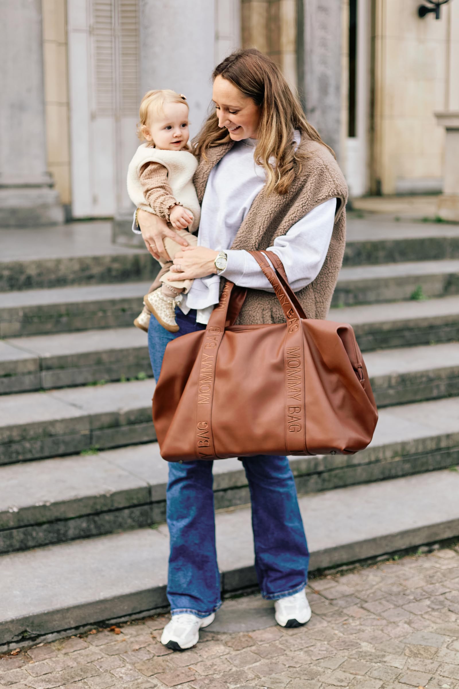 Childhome, Mommy Bag, Borsa Cambio, Maternità, Borsa Da Viaggio, Grande Capacità, Fasciatoio Incluso, Cinghia Regolabile, Scompartimentata, Borsa Isotermica, Apertura Per Valigia, Similpelle Marrone