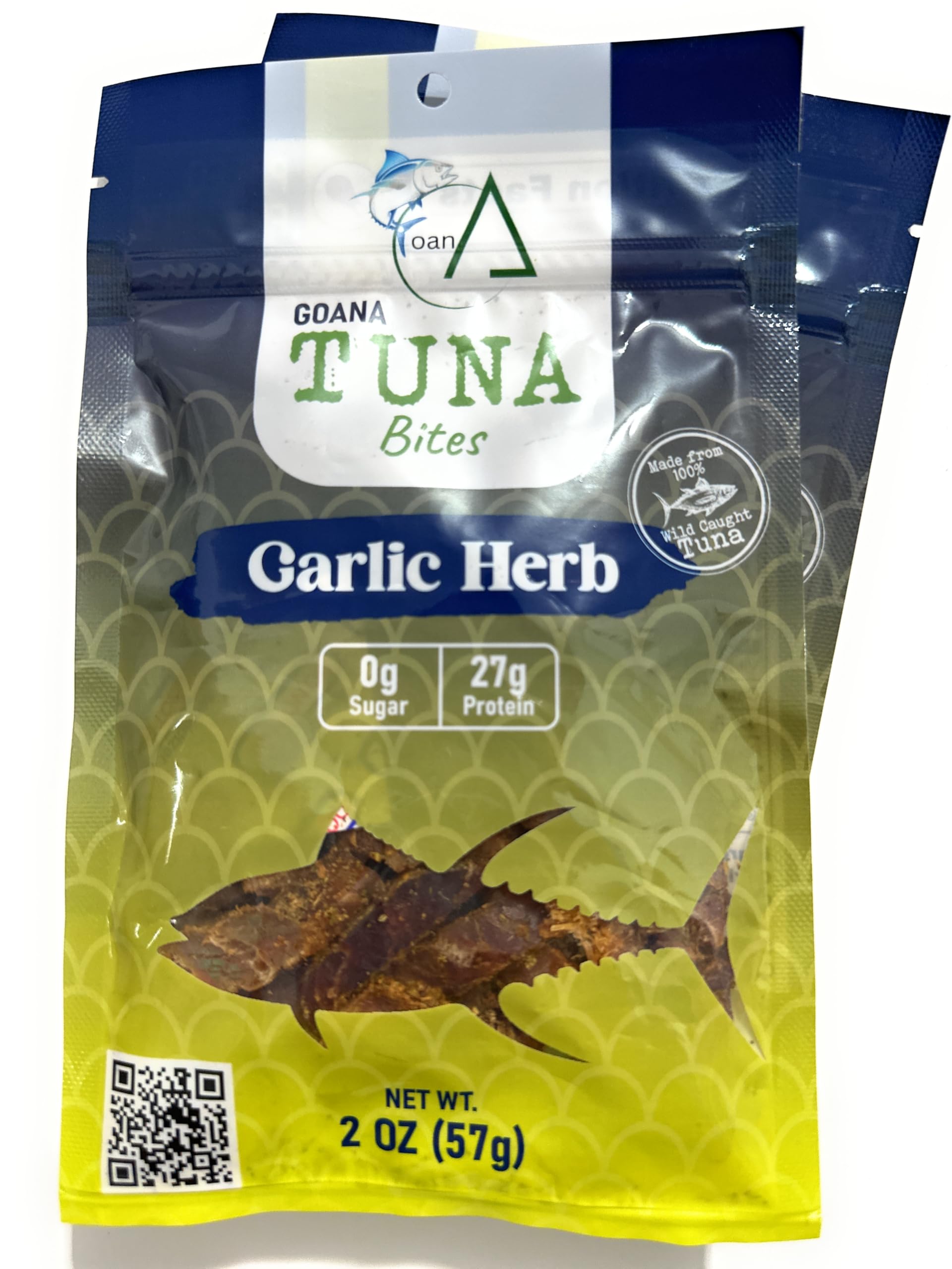 Goana Tuna Bites, Garlic Herb, High Protein Snack, Wild Caught Ahi Tuna and All Natural Ingredients, Low Sodium, Sugar Free and Gluten Free, 2 Oz (