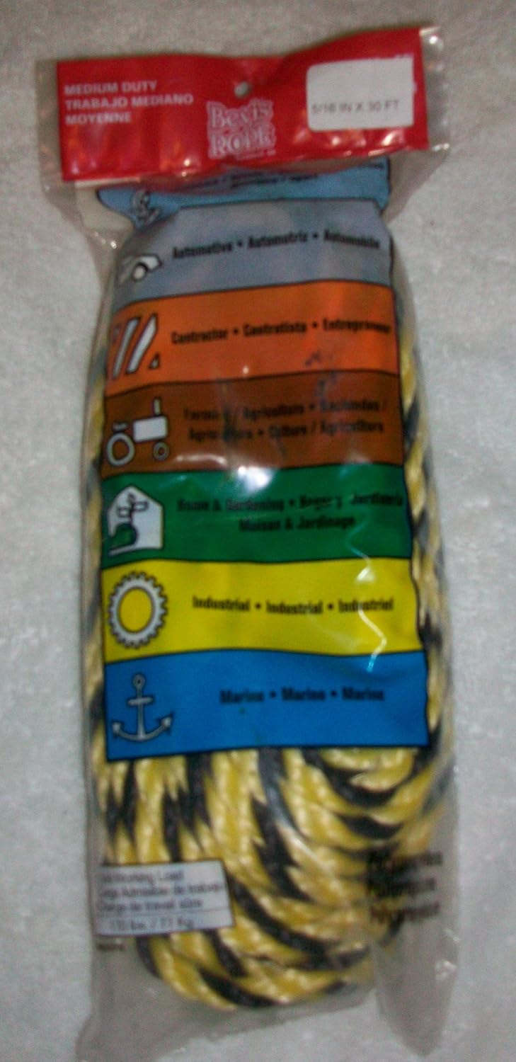 Bevis Rope Medium Duty 5/16" X 30' Yellow / Black Safety Rope Twisted