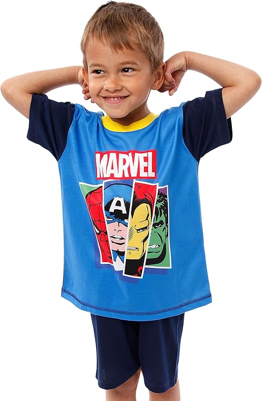 Pigiama Marvel Avengers Per Bambini - Set 2 Pezzi T-Shirt E Pantaloncini In Cotone