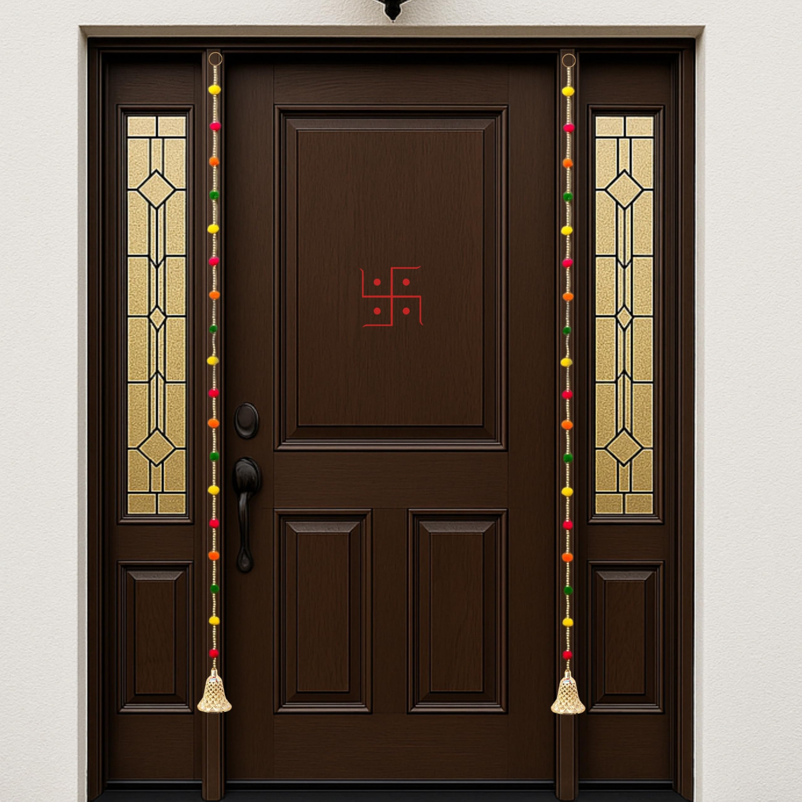Door Hangings for Home Decoration Pom Pom Side Hangings| Door Toran | Latkan Traditional Decoration Items | Mandir, Ganesh Chaturti Decoration, Wall Hanging for Main Entrance | 2Pcs | 3.5 Ft