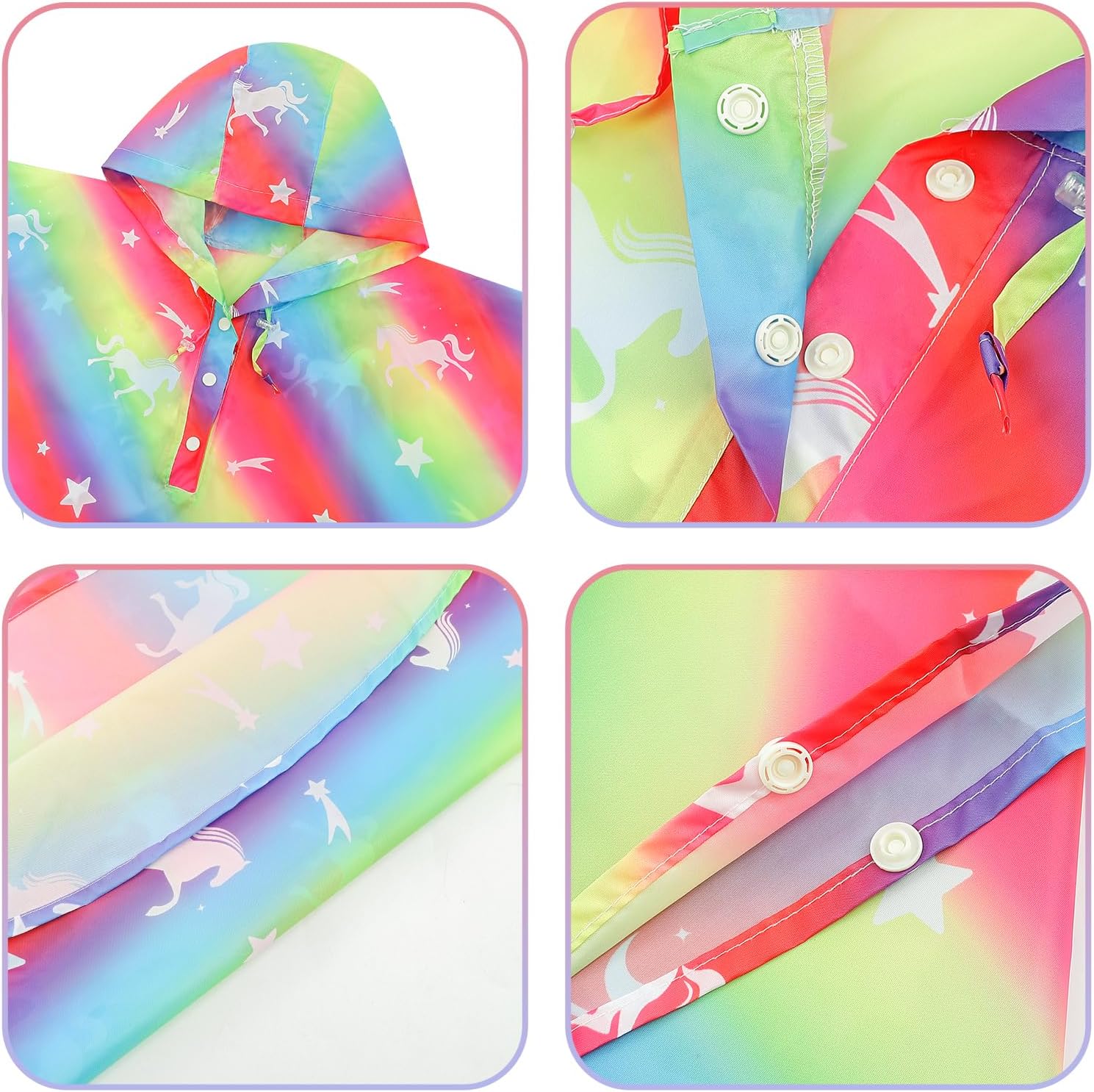 Kids Rain Poncho Cute Reusable Raincoat Light Waterproof Hoodie Jacket for Girls