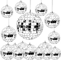 Vista 1 de 24 piezas de bola de discoteca de espejo para colgar, decoración de bola de discoteca de cristal, decoraciones de fiesta de discoteca plateada