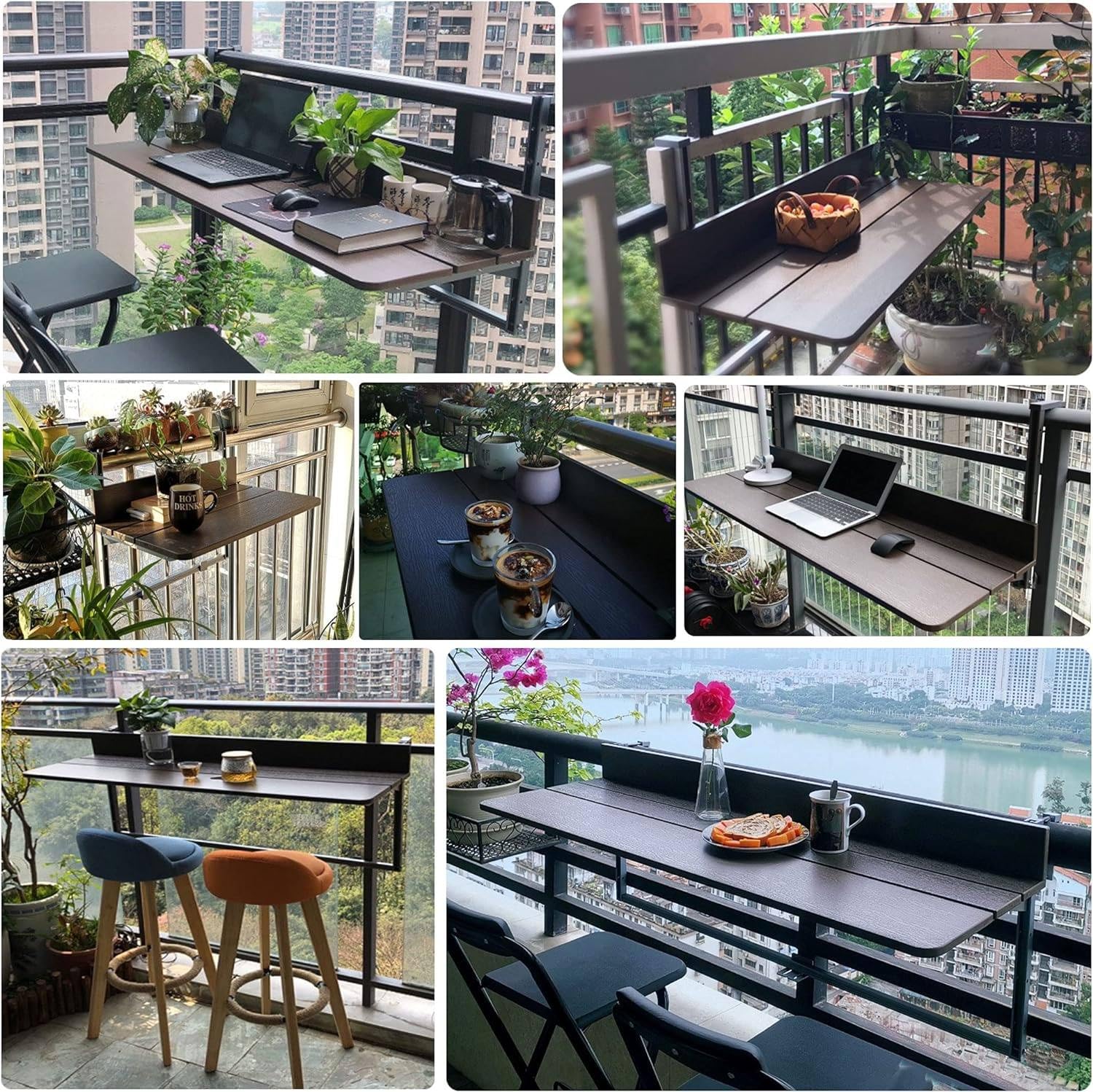 Table de bar de balcon pour balustrades,table de bar d'extérieur,bureau de balcon,bureau pliant créatif,hauteur réglable, bureau extensible de comptoir, pour patio,60 * 37cm/23.6 * 14.56inch