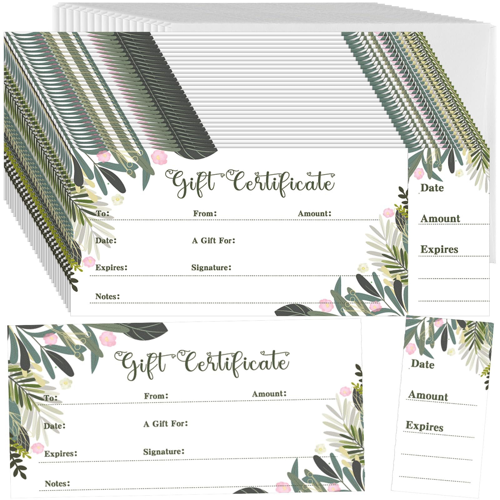 Nuanchu 100 Sets Gift Certificates for Business Christmas Blank Gift Certificate Cards Vouchers Coupon Card with 100 Envelopes for Salon Spa
