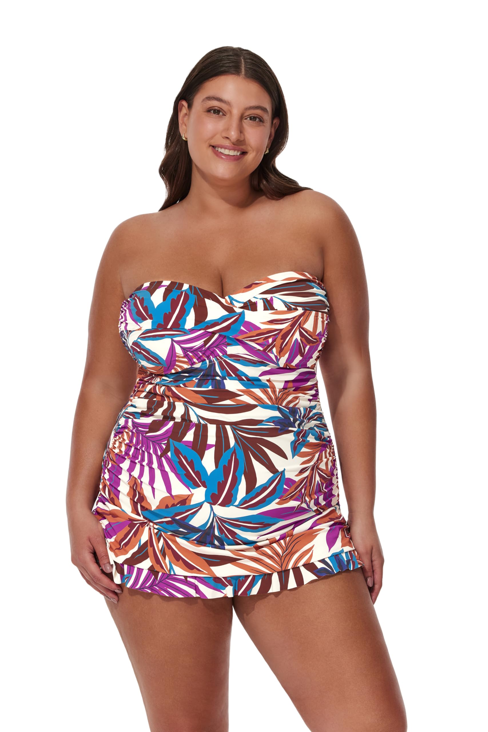 Plantopia Plus Size Bandeau Swimdress - Adjustable Removable Straps, Built-in Soft Cups, Tummy Control-image-42