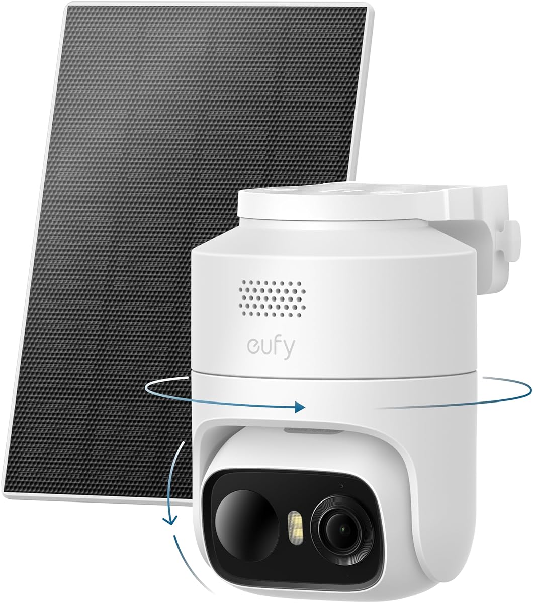 eufy Security eufyCam C37, Cámaras Solares Inalámbricas para Exterior, Resolución 2K | Seguimiento AI de giro e inclinación de 360°, detección de personas/mascotas/vehículos, panel solar flexible, visión nocturna en color, sin tarifa mensual