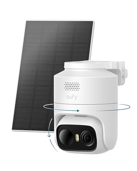 eufy Security eufyCam C37, Security Cameras Wireless Outdoor, 360° Pan & Tilt AI Tracking, 2K Solar Camera, Human/Pet/Vehicle Detection, Flexible Solar Panel, Color Night Vision, No Monthly Fee