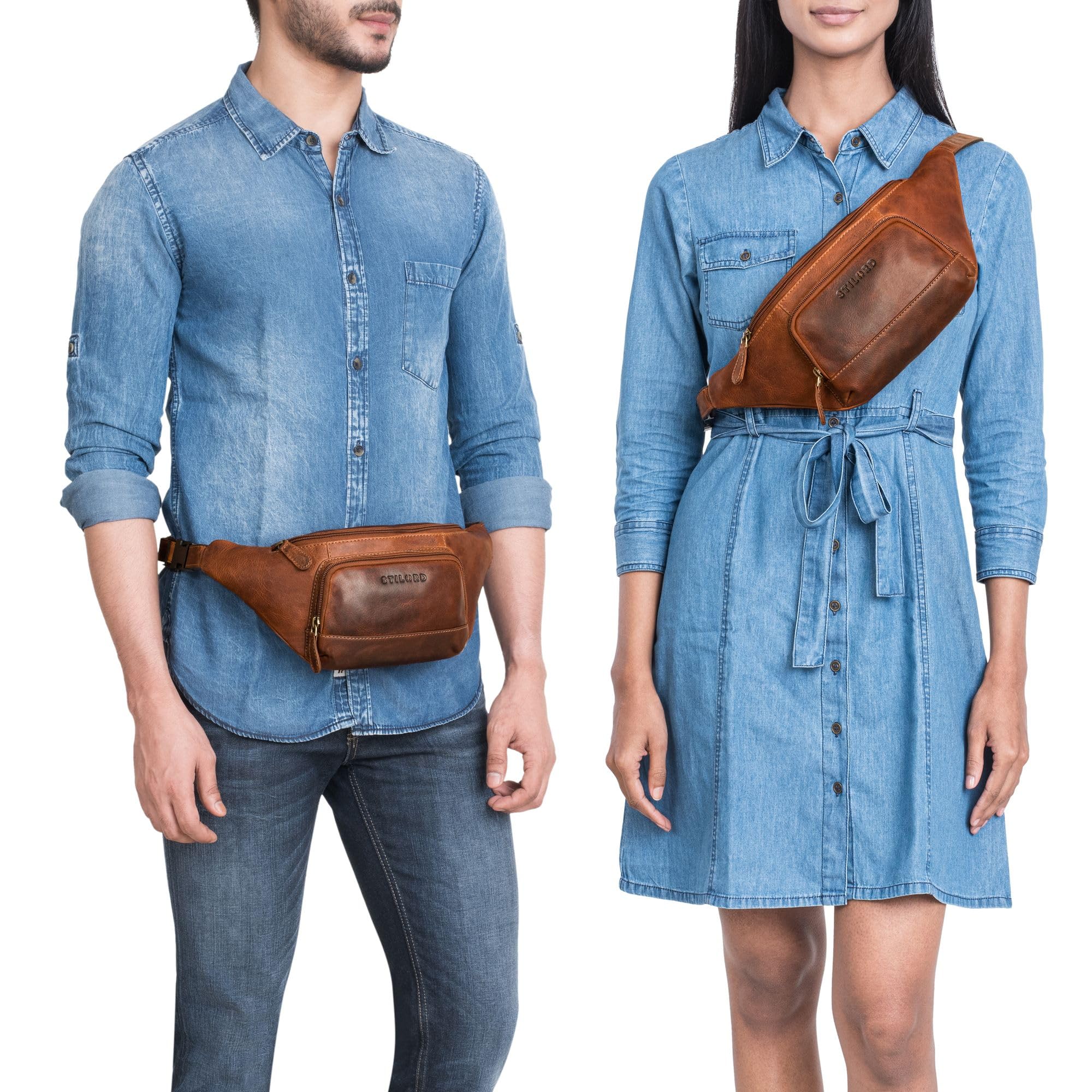 STILORD 'Raven' Cinturón Cuero Hombre Bolso Riñonera Mujer Grande - Bolso de Pecho Piel Auténtica - Bolsa Cadera con cinturón Ajustable Ideal para Festivales y Compras, Color:Prestige - marrón