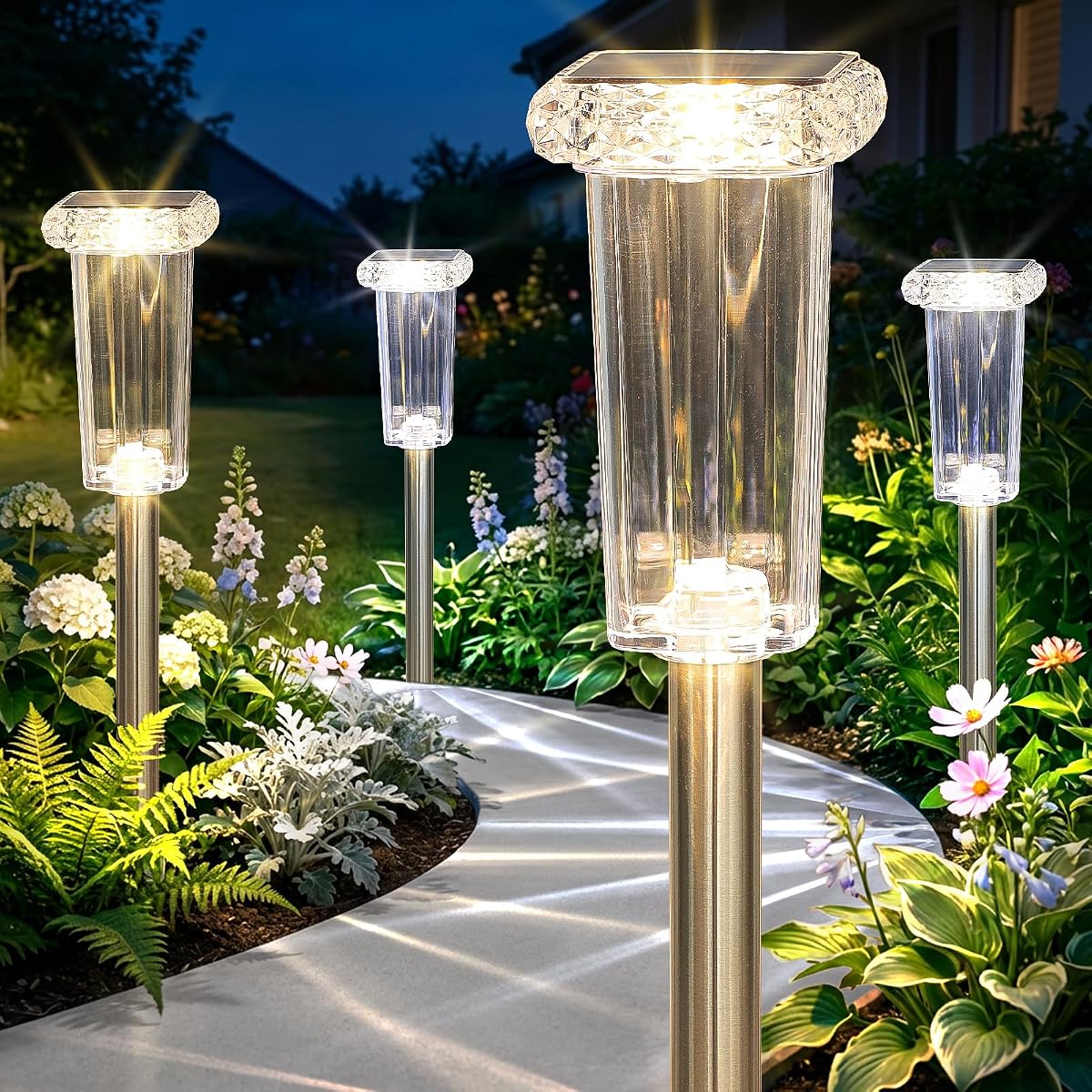 10 Color Solar Lights Outdoor Waterproof LED Pathway Lights 8 Pack | Stainless Steel Garden Lights for Outside Yard Walkway Driveway Landscape Path Decor, 3000K/4000K/6000K Fix Color Changing