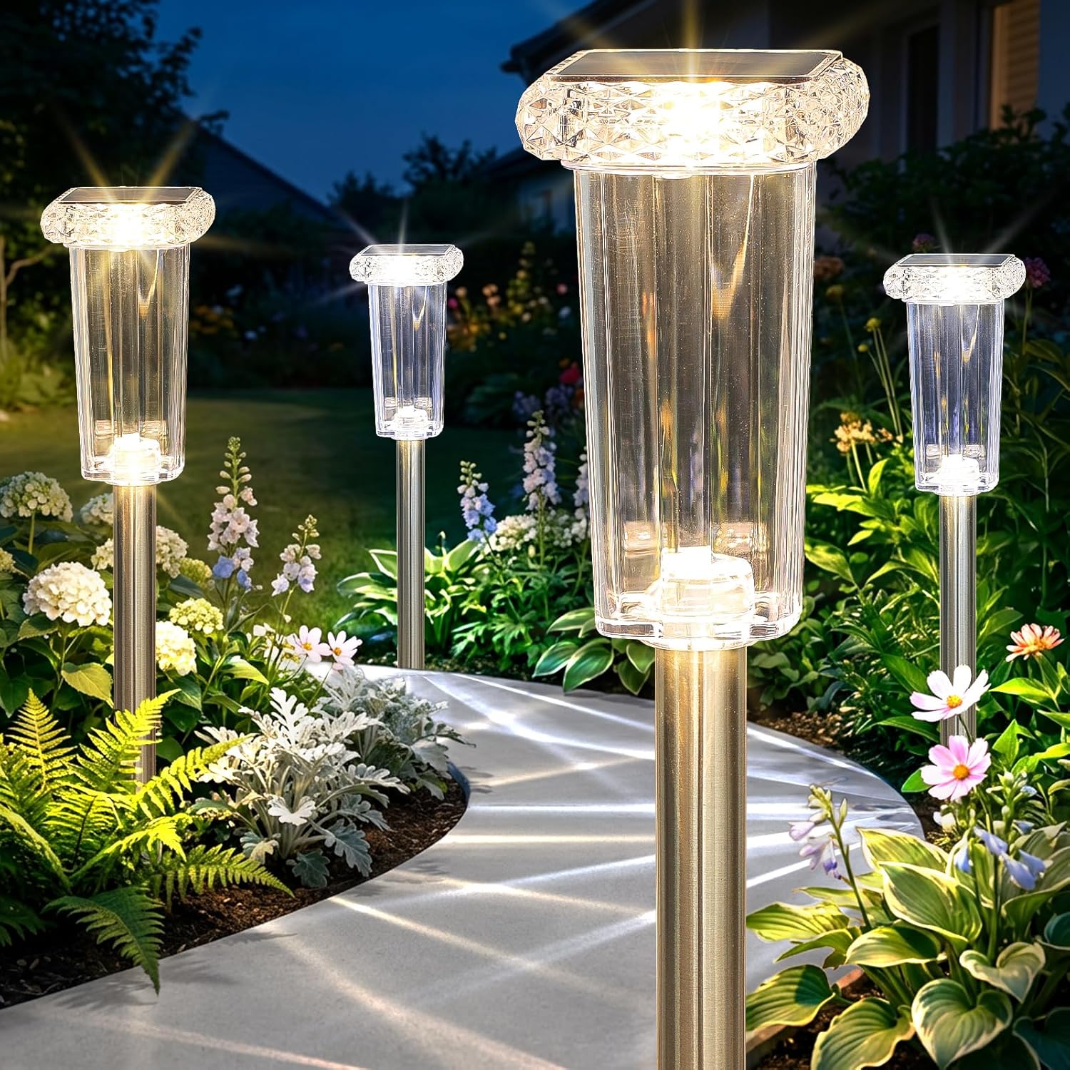Solar Lights Outdoor 8 Pack LED Waterproof 10 Modes Pathway Outside Lights for Yard Garden Walkway Driveway Landscape Path Lighting, 3000K/4500K/6000K White & 6 Fixed Colors & Color Changing