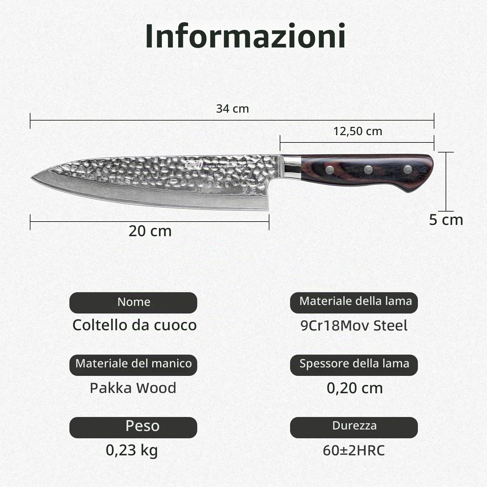FINDKING Coltello Gyuto Damasco 20 cm, Coltello Chef Serie Raven