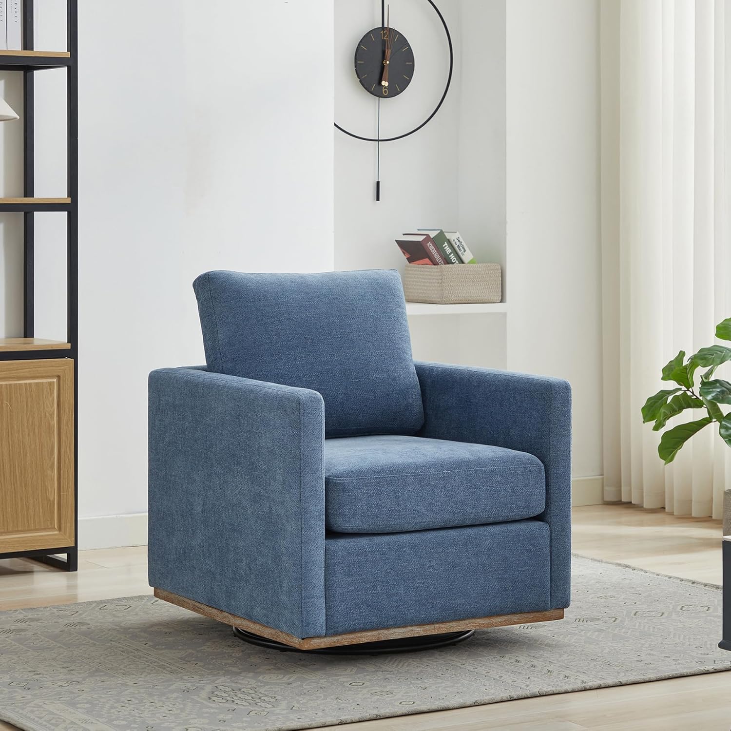 Swivel Accent Chair Set of 2, 360 Degree Square Swivel Chair for Living Room, Mid Century Modern Upholstered Barrel Chair,Comfy Sofa Armchairs for Bedroom,Nursery,Chenille, Blue
