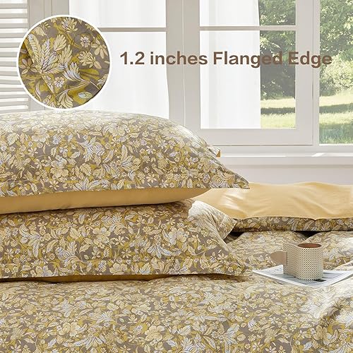 Miniatura 27 de SAPHREAS Juego de funda de edredón de hojas botánicas, tamaño King, 3 piezas, hojas amarillas, juego de funda de edredón 100% algodón suave, 1 funda