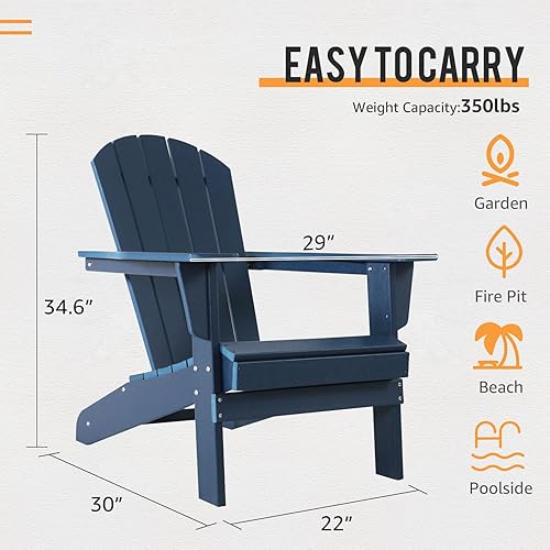 Miniatura 2 de Adirondack - Juego de 2 sillas para patio al aire libre, muebles de plástico HDPE para exteriores para todo tipo de clima, para terraza, porche