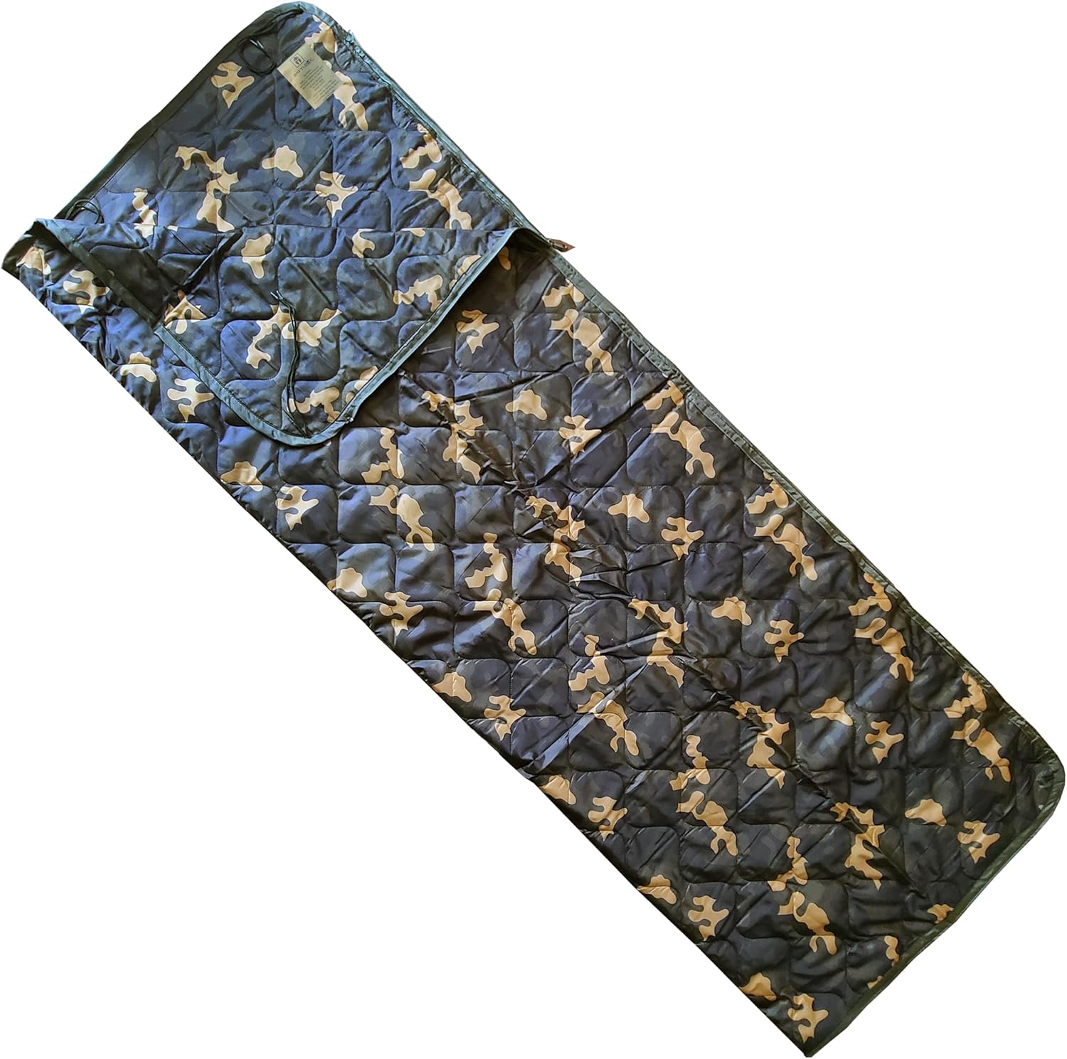 BATTLBOX Woodlands Camo Woobie Bubbie Military Style Poncho Liner and Sleeping Bag (with Zipper) and Tie Down Straps