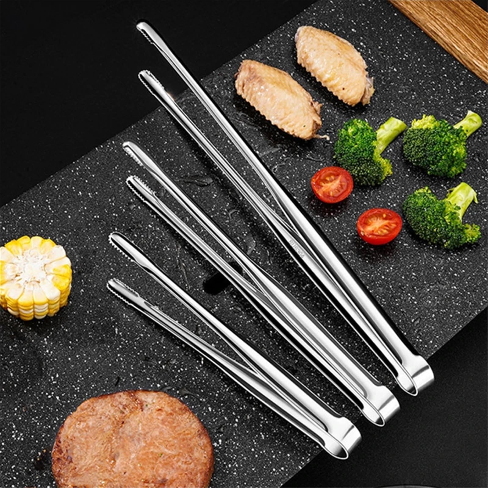 Pinzas Cocina Pinzas for barbacoa (2 unidades), antideslizantes, de acero inoxidable, portátiles, for picnic, ensalada, filetes, utensilios cocina(2Pcs M)