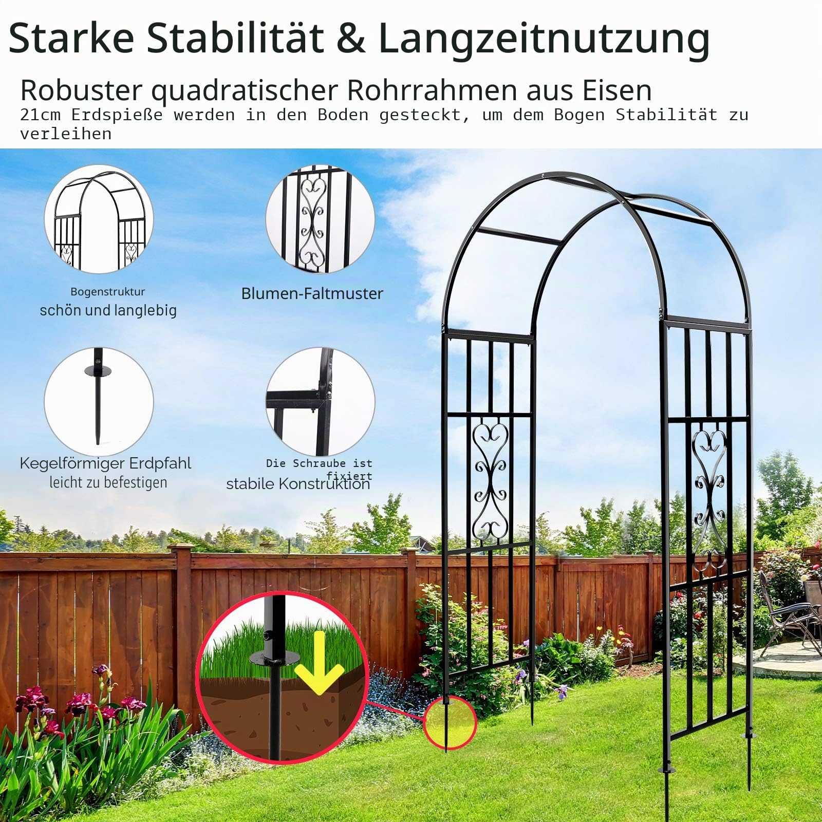 114 cm x 210 cm Rosenbögen, Gebogene Metall-Dauerhafte Eisen Rankhilfe Pflanzenständer für den Außenbereich Rosenlaubengarten Kletterpflanzen Hochzeitsbögen Zeremonie