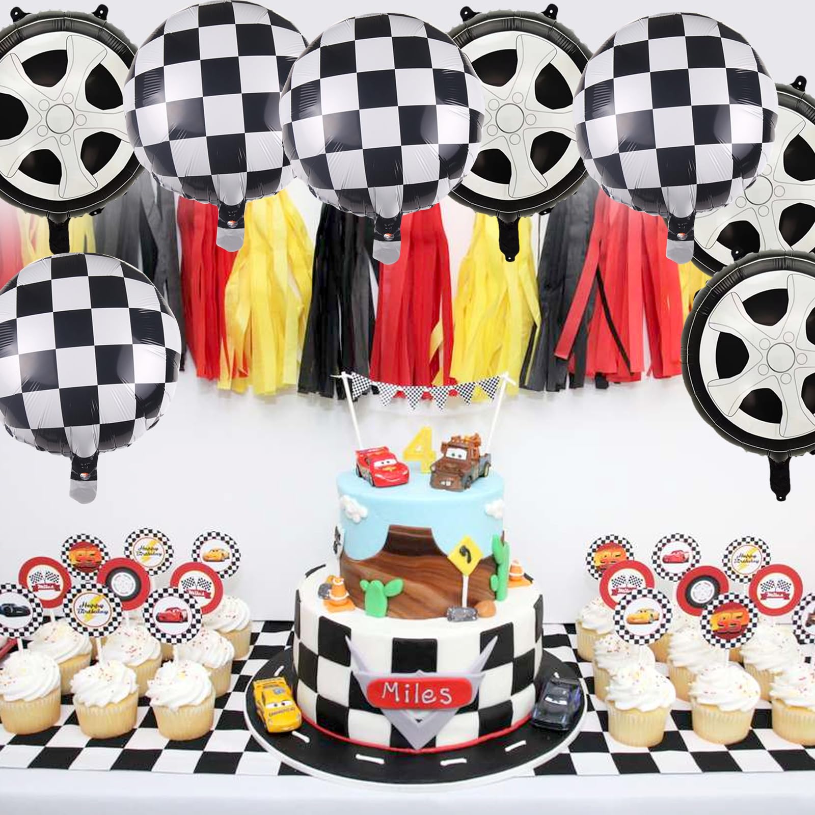 Pack Of 12 18 Inch Checkered Balloonsand - Two Fast Birthday