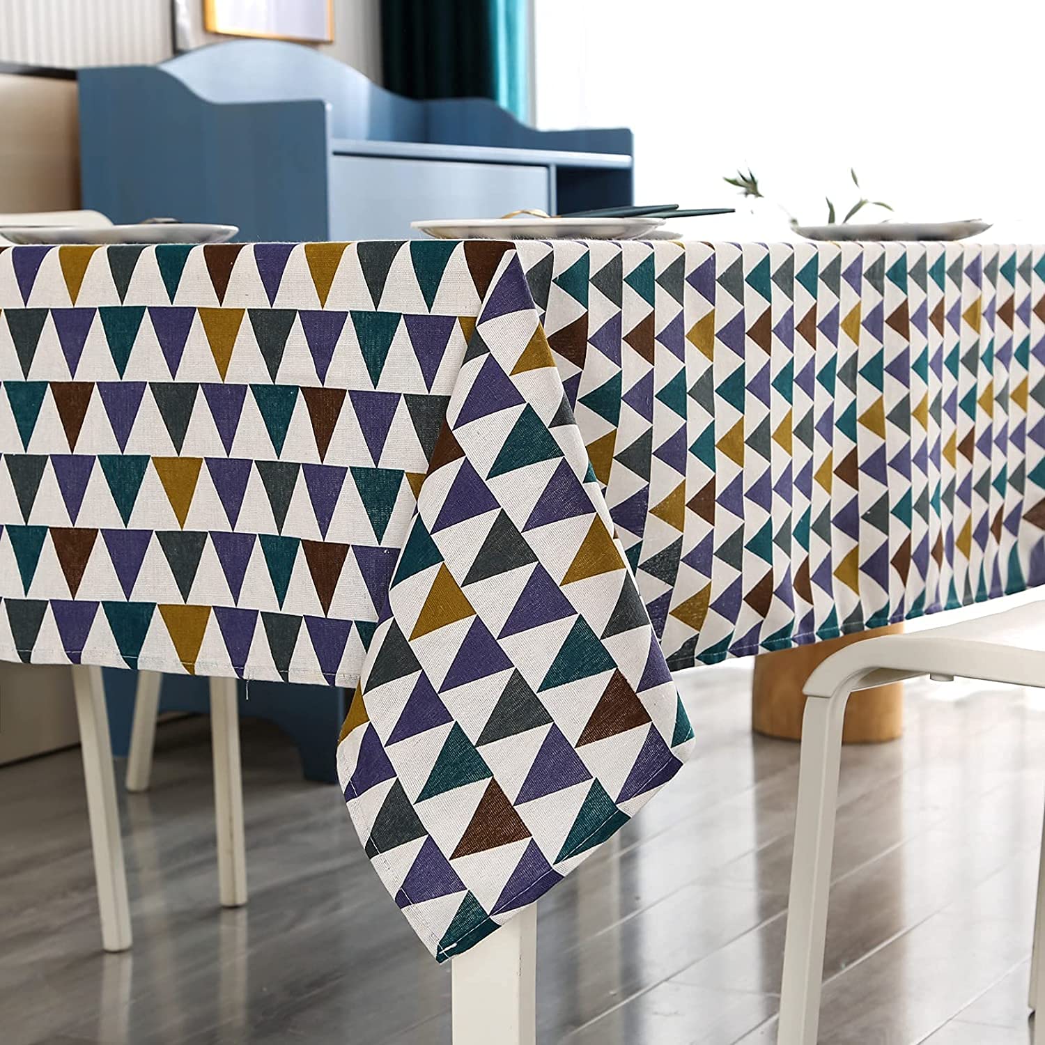 Nappe rectangulaire en coton et lin géométrique 140x300 cm