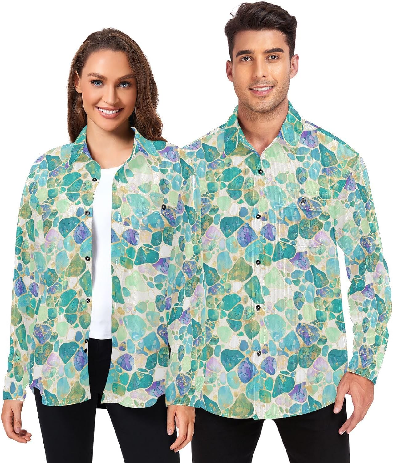 KLL Shiny Green Purple Golden Glittering Adults Unisex Regular-Fit Rugby Shirts Dating Long Sleeve Blouse