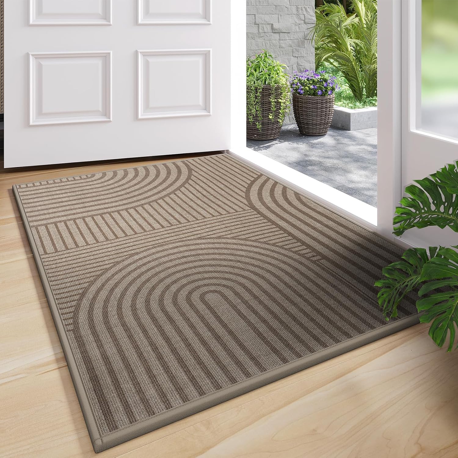 Front Door Mat 17''x30'', Absorbent Muddy Dirt Resist Washable Non Slip Low-Profile Indoor Doormat, Welcome Entryway Door Mats, Brown Brown/Mountain 17'' x 30''