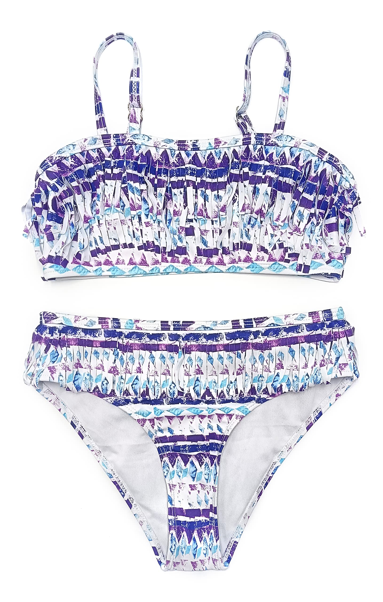 SHEKINI Niñas Bikini de 2 Piezas Lindos Borla Bandeau Traje de Baño Dos Piezas Niña Vintage Print Triangulo Bikini Bottom para 6-14 Años Bikini de Playa