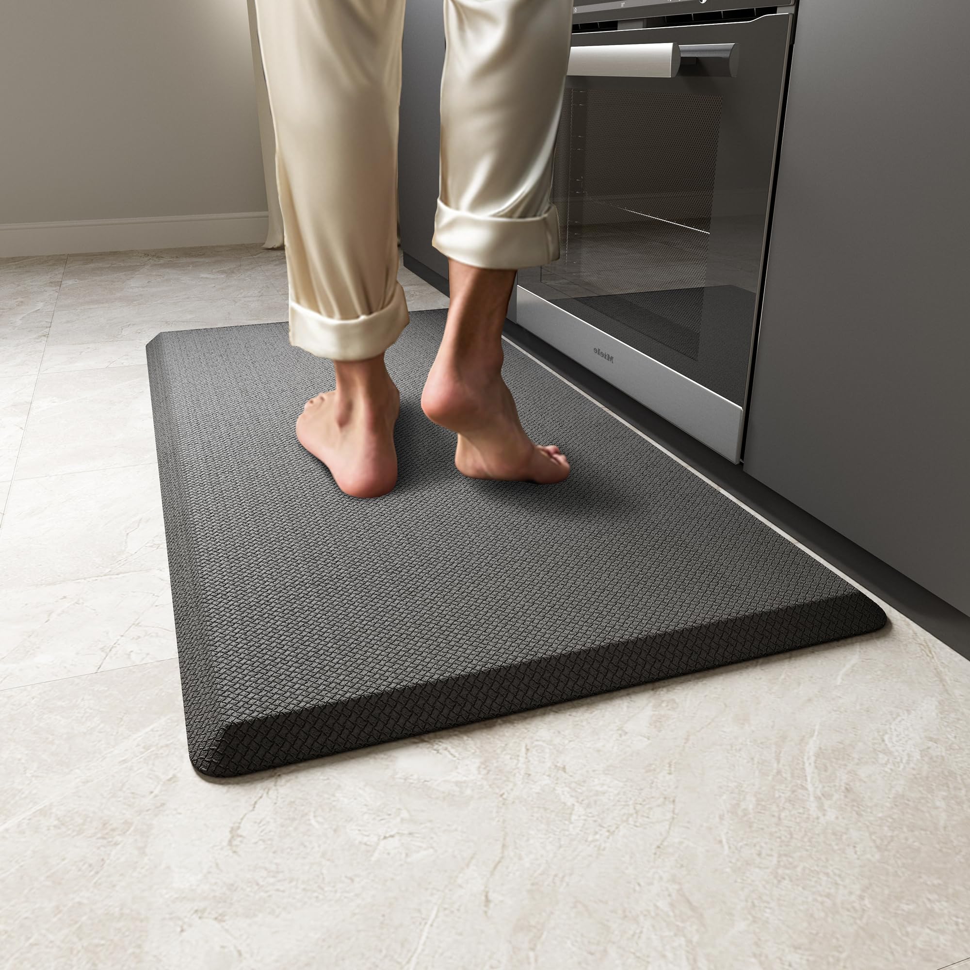 MUTUN rutschfest Küchenteppich, Anti-Ermüdungsmatte für Steharbeitsplätze, 20MM Dicke Schaumstoffmatte, PVC Teppich Leicht Zu Reinigen für Küche, Wäscherei, im Freien (Schwarz,44x71cm)