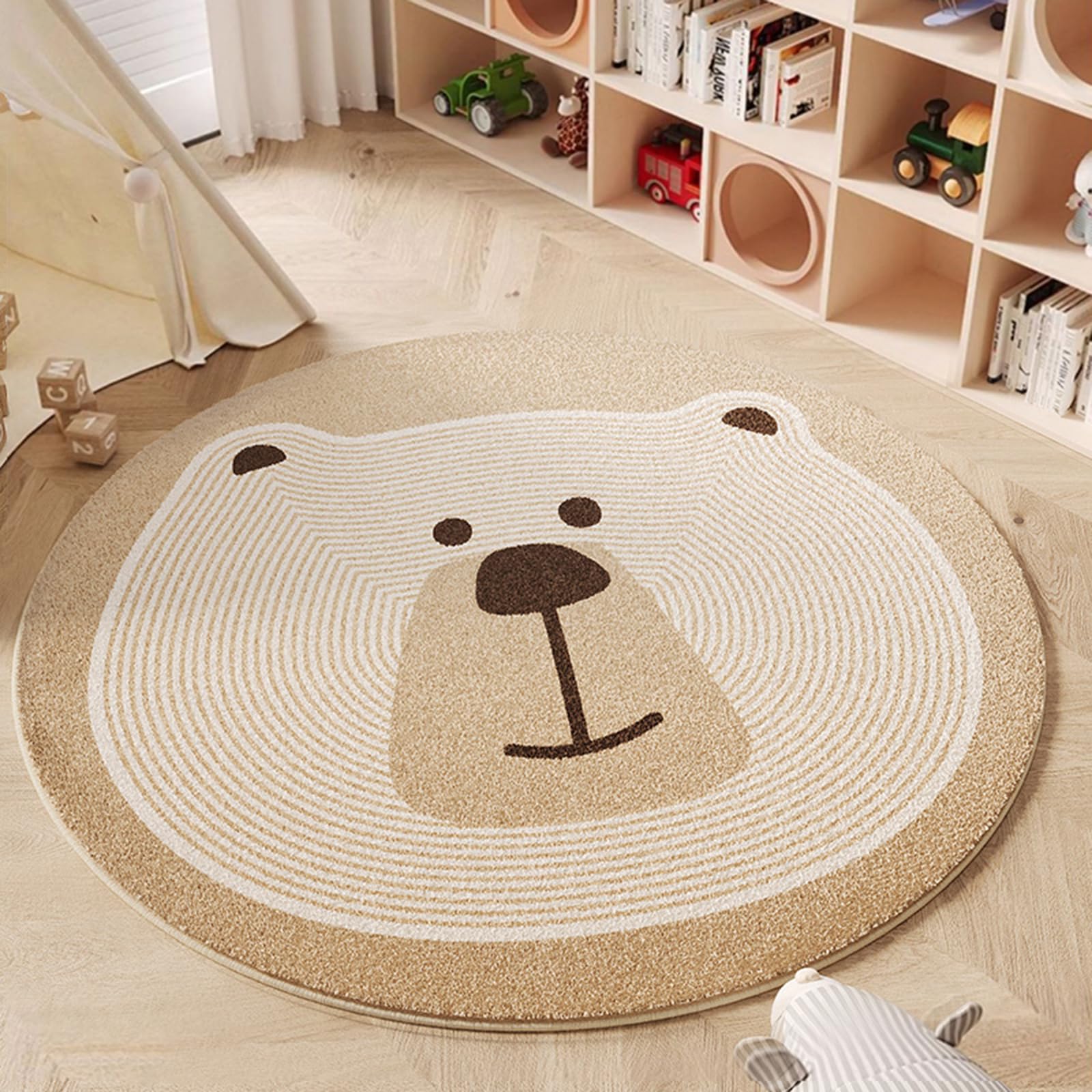 Kinderteppich Rund, Spielteppich Kinder, Waschbar Krabbeldecke Teppich Kinderzimmer,Pädagogischer Kinderzimmer Teppiche für Junge Mädchen (Bär,120 * 120cm)
