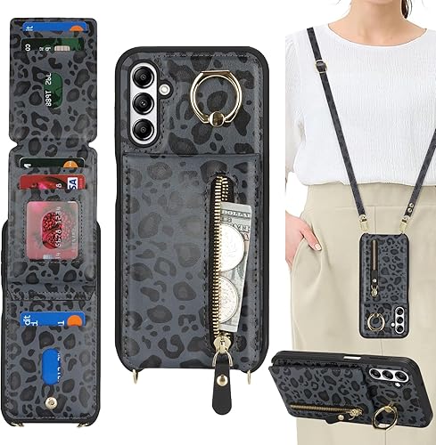 Miniatura 45 de Funda para Samsung Galaxy A14 5G con tarjetero para mujer, para Galaxy A14 5G, funda cartera para teléfono con correa, ranuras para tarjetas de