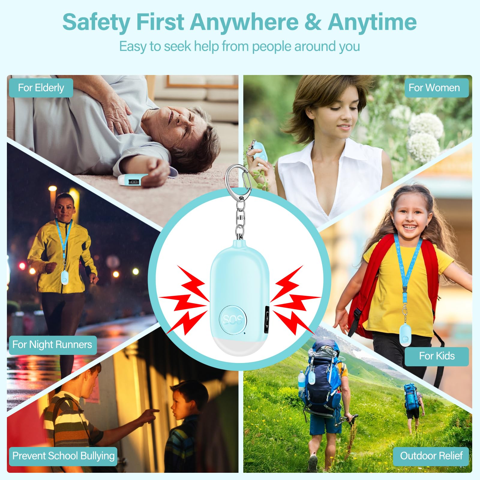Hion Allarme Personale ricaricabile, 130 dB Forte SuonoAllarme di Sicurezza Personale Allarme Autodifesa per Donne/Bambini/Ragazze/Anziani con Torcia LED(Blu)