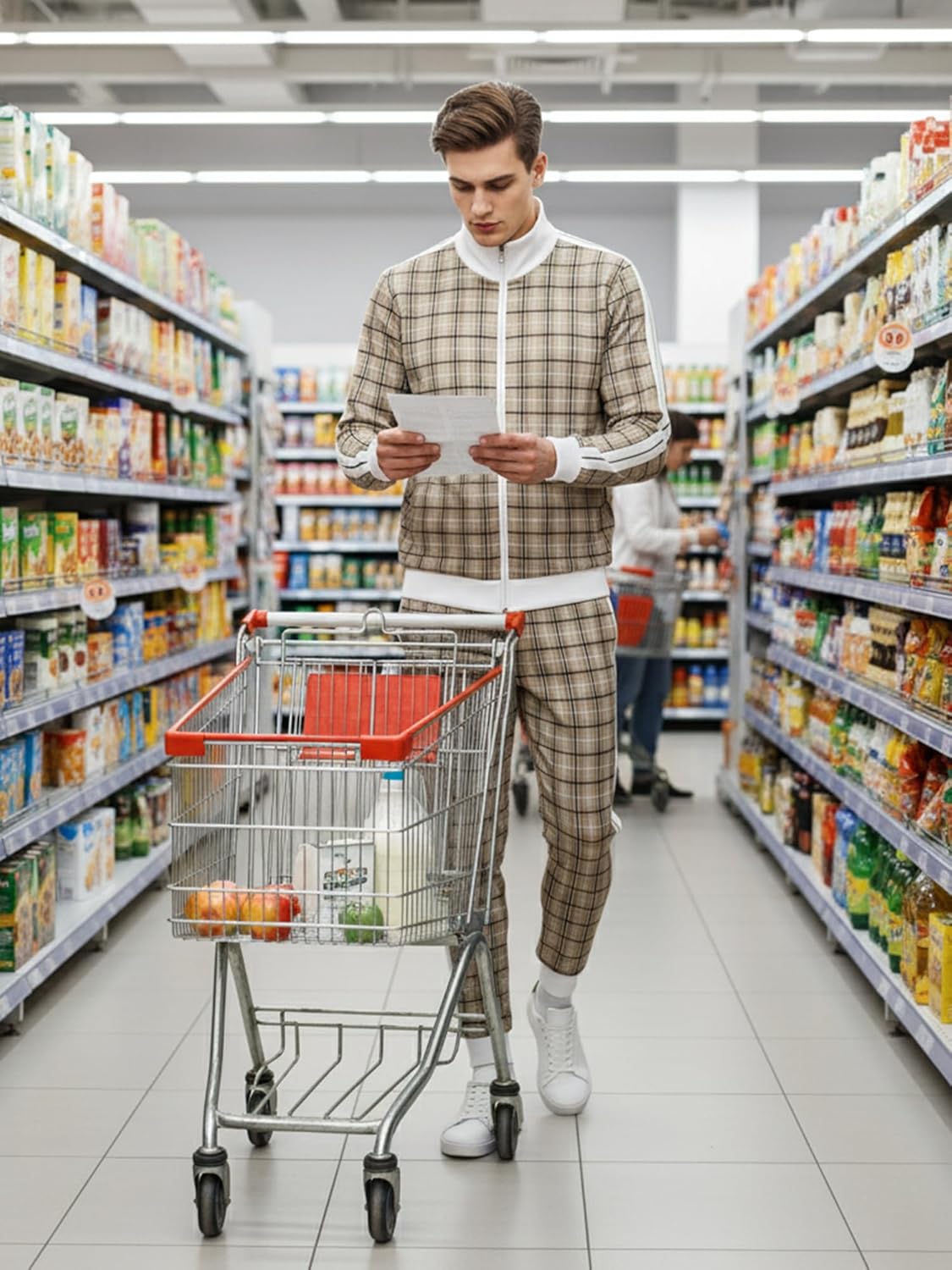 2pcs Classic Plaid Men's 2-Piece Tracksuit Set for Gym, Workout, Running - Full-Zip Jacket and Joggers - Image 5