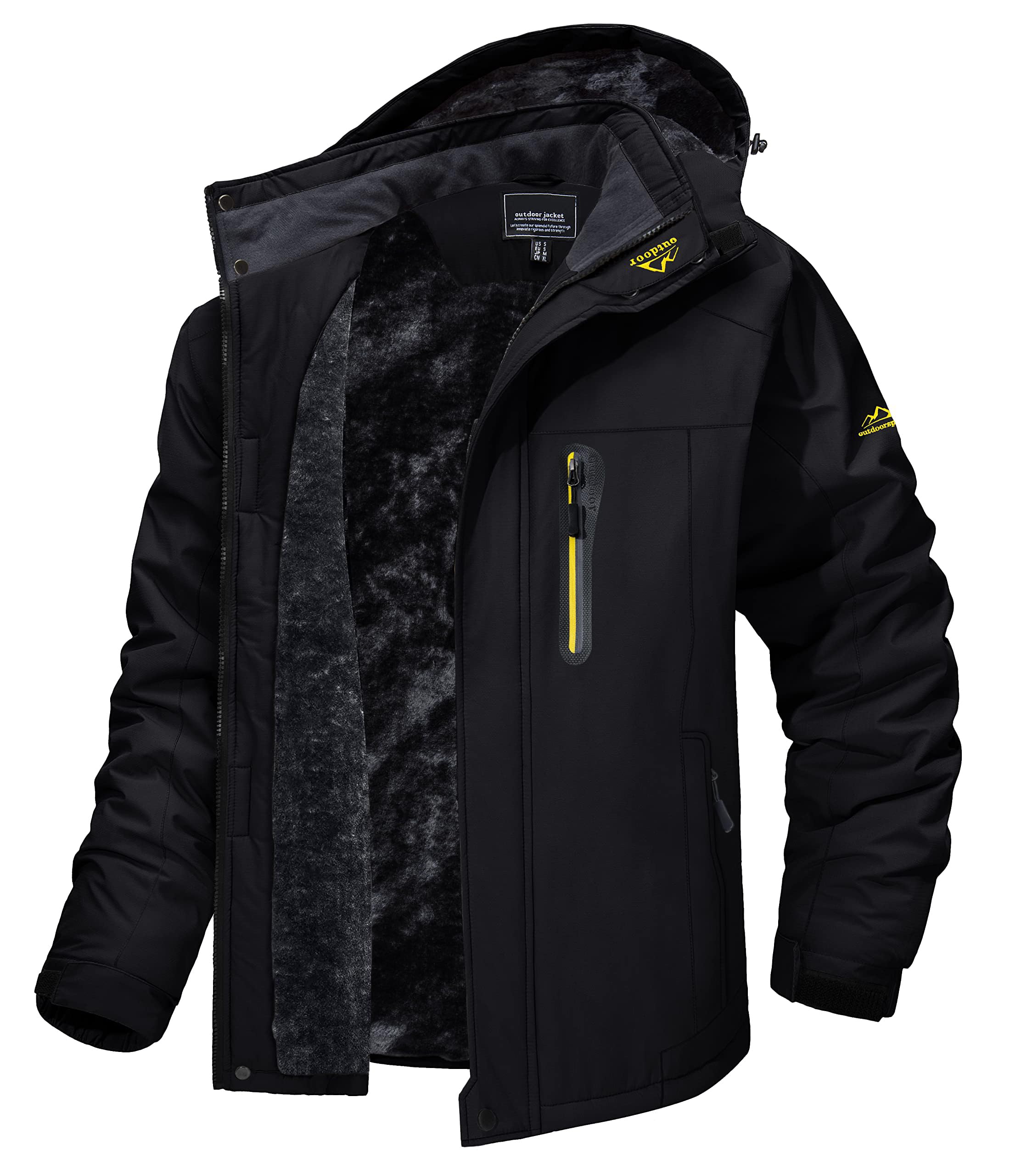 Magcomsen Men's Dark Black Outdoor Jackets Windproof Fleece Jacket Of Winter Hiking Skiing Snowboarding Jackets With Multi-Pockets Windbreaker Coats Black, 3XL