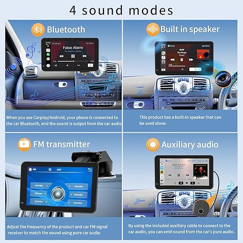 Miniatura 4 de CarPlayAndroid Auto pantalla táctil coche radio portátil Dash Mount adaptador navegaciónespejoenlace HD LRVFMAMcontrol de voz pantalla de 7 pulgadas