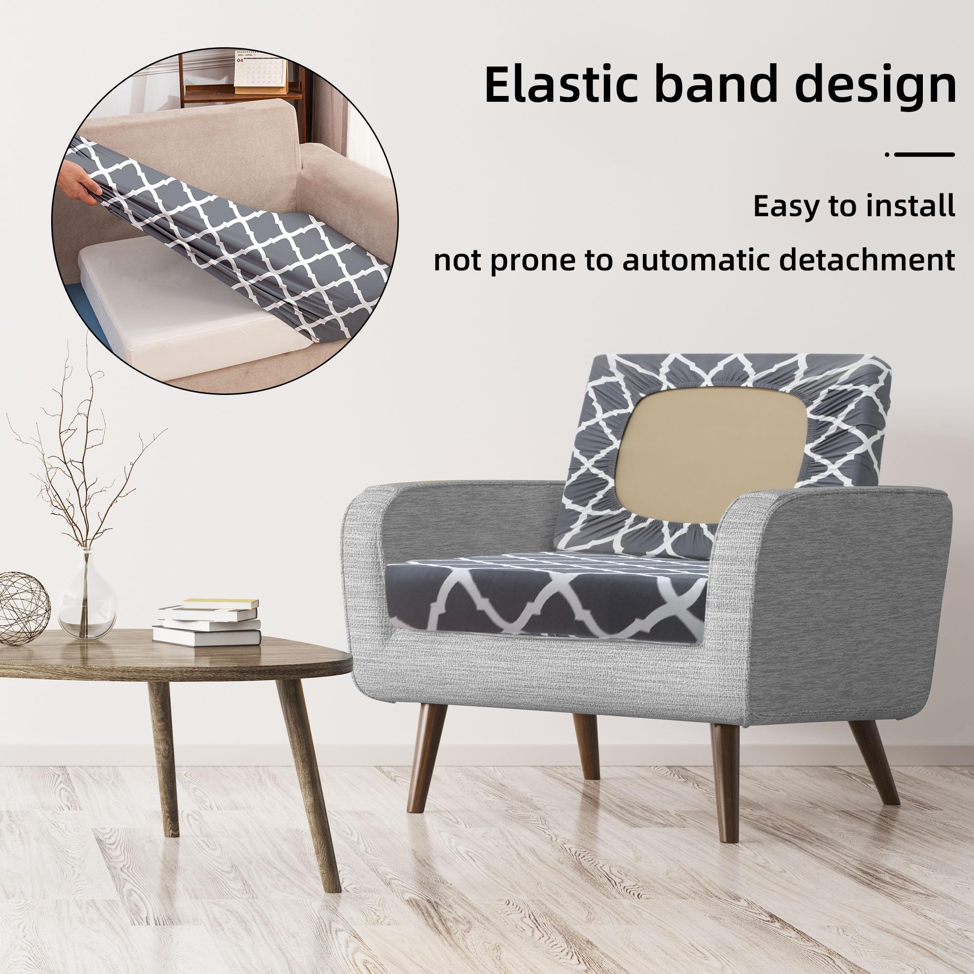 8 fundas elásticas de cojín para patio, fundas de repuesto para sofá al aire libre, fundas de cojín para muebles de patio, protector de muebles lavable y reutilizable (BTC02-gris, solo funda)