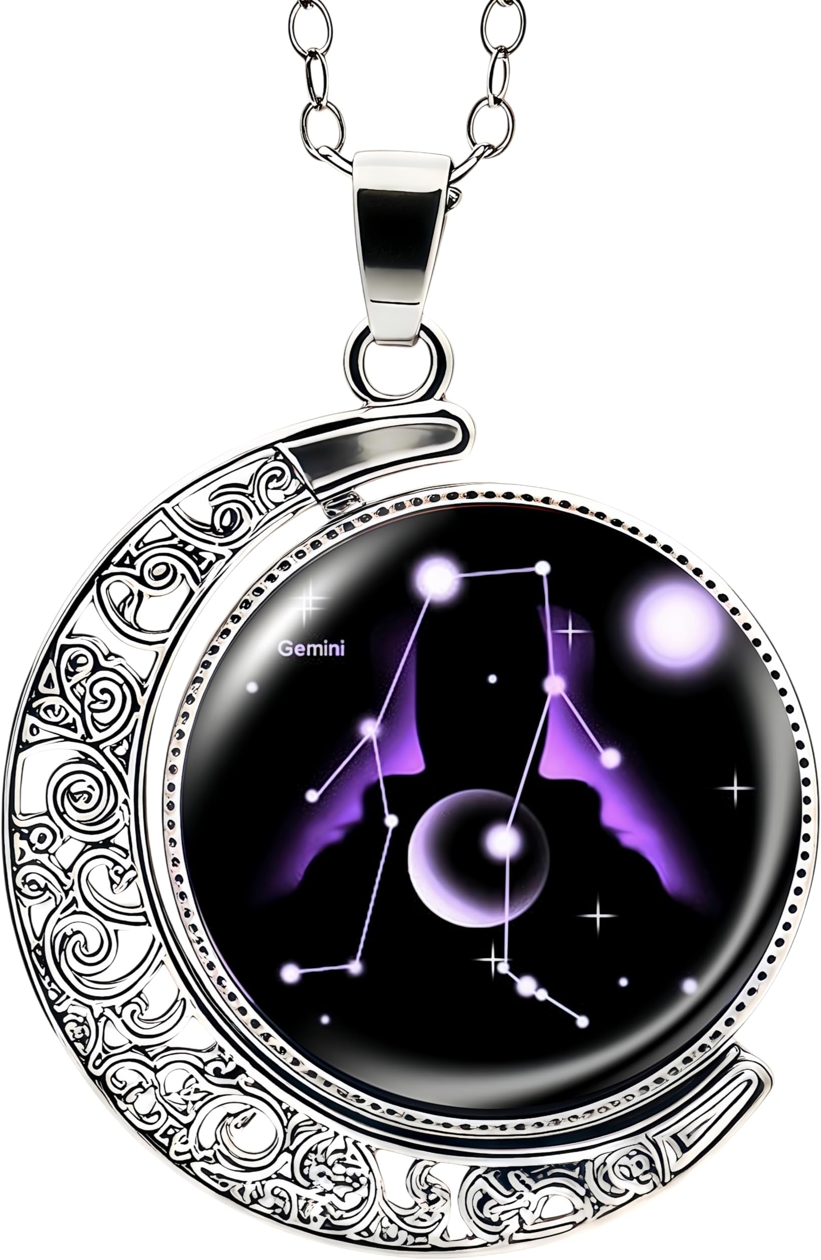 Zodiac Necklace Jewelry Birthday Gifts Astrology 12 Constellation Horoscope Sign Galaxy Crescent Half Moon Pendant Necklace
