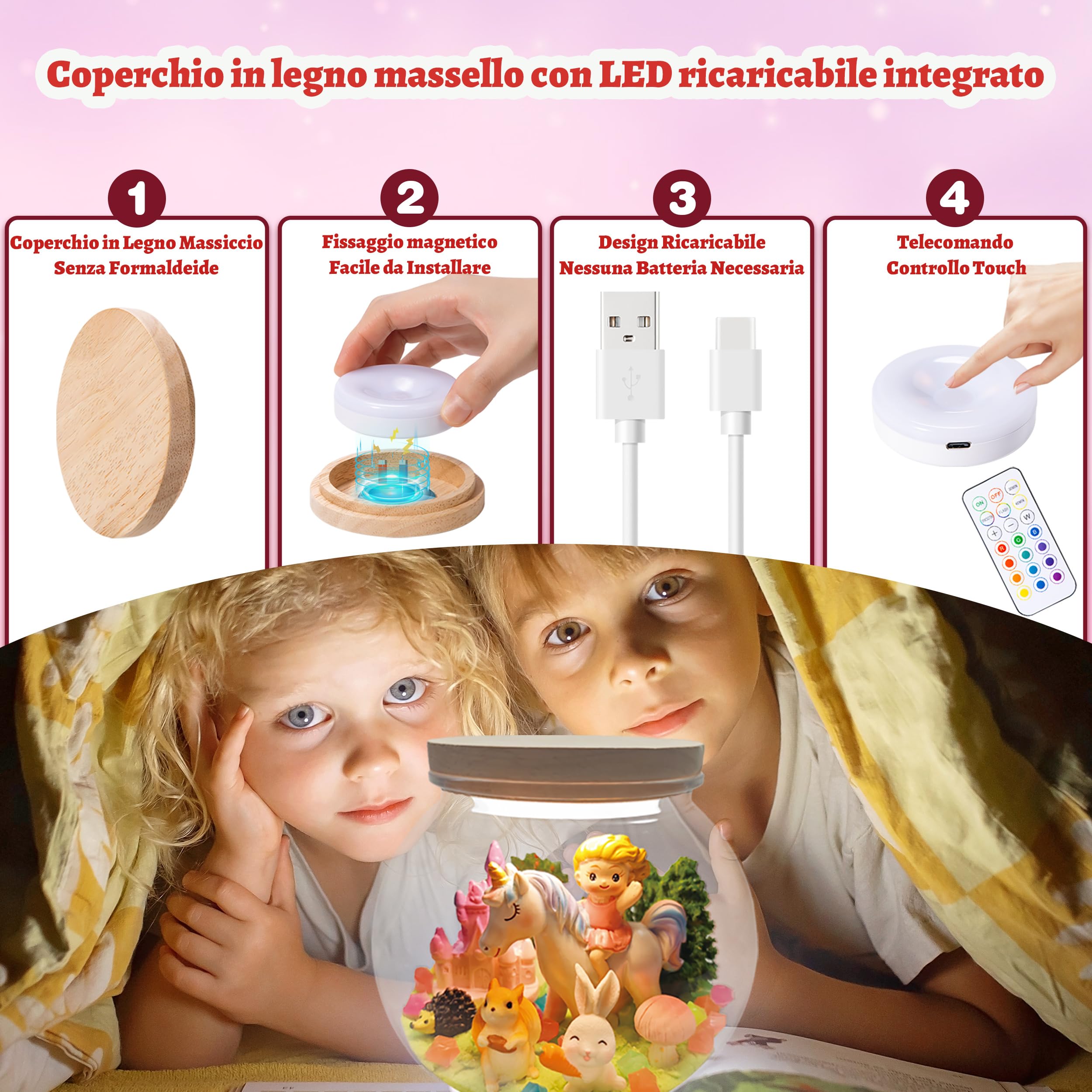 Regalo Unicorno per Bambina - Giochi per Bambina - Kit terrario Unicorno per Ragazza - Luce notturna LED ricaricabile - Giocattoli e Regali compleanno per bambine di 4, 5, 6, 7, 8, 9, 10 anni