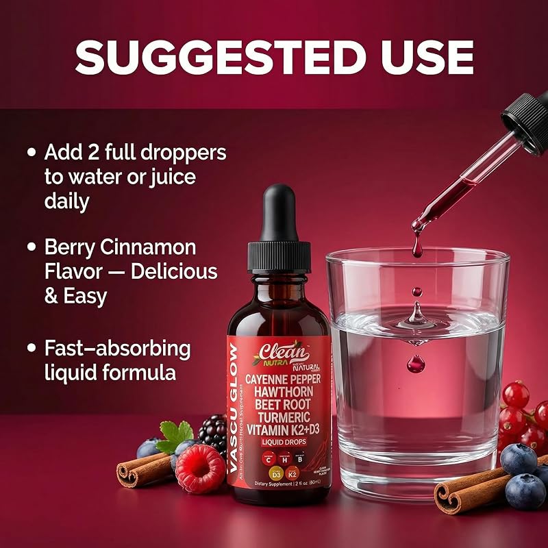 Clean Nutra Cayenne Pepper Drops Supplement Liquid + Hawthorn Berry, Vitamin D3 K2 Beet Root Powder, Ceylon Cinnamon, Turmeric Curcumin, Organic Panax Ginseng, Berberine Extract 1 Pack image 6