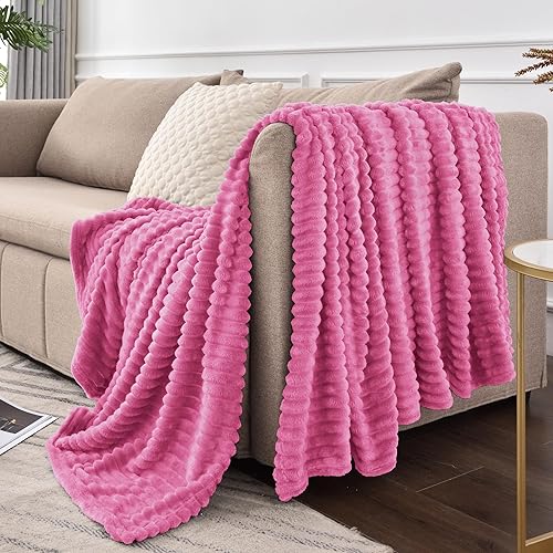 Miniatura 9 de BEDELITE Manta de forro polar a rayas rosa intenso 60 x 80