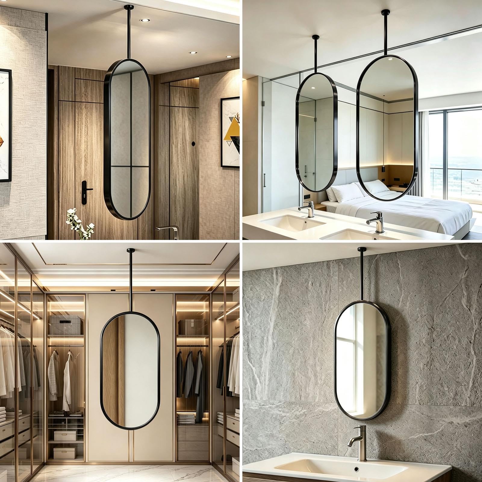 Specchio da bagno cromato ovale, specchio decorativo appeso al soffitto