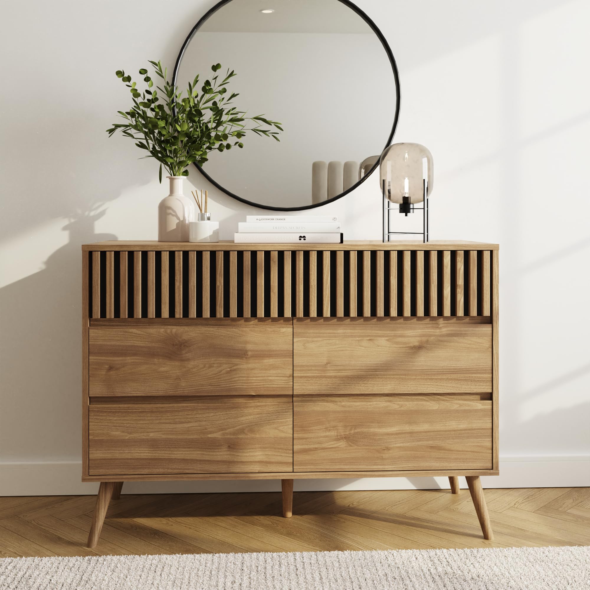GFW Oak Chest of Drawers - 6 Drawer - Slatted Design