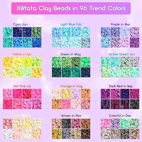 Miniatura 2 de Xilitata Kit de fabricación de pulseras de cuentas de arcilla de 14000 piezas, 6 cajas de 96 colores, kit de fabricación de amistad, juego de