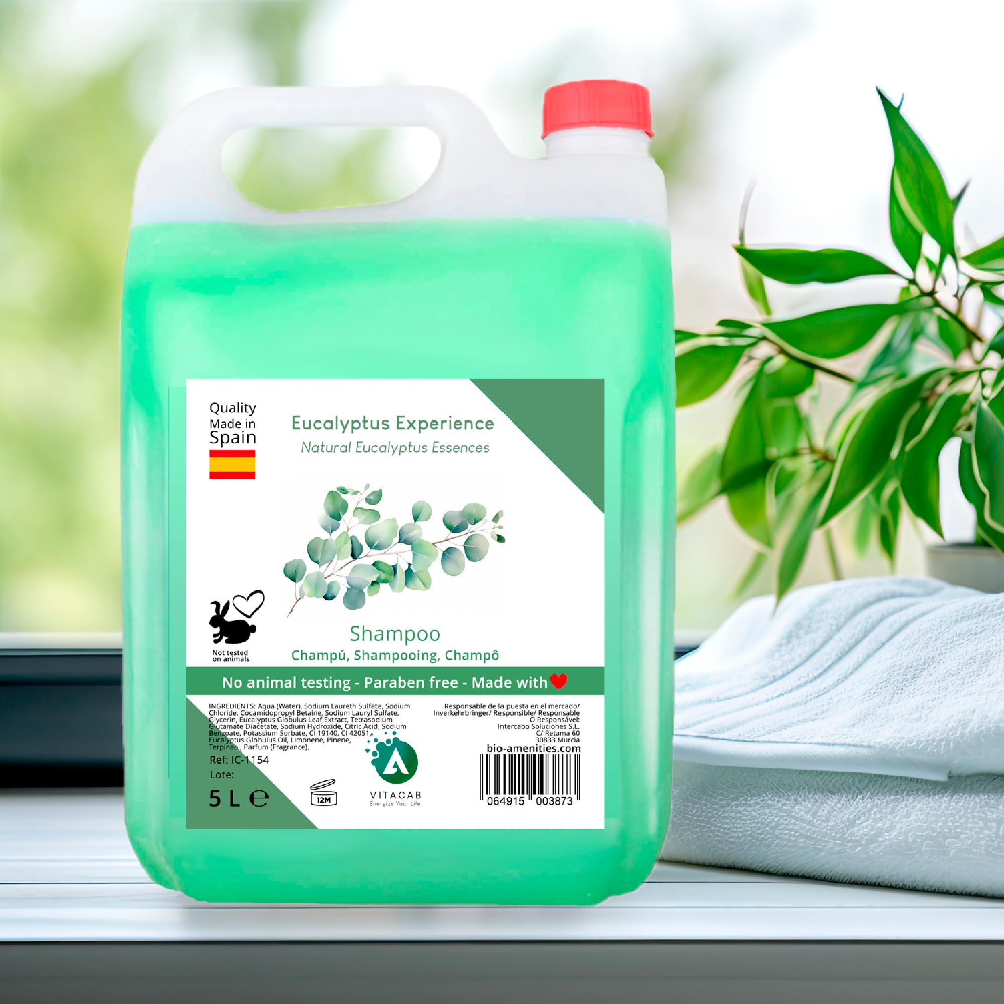 Packung mit 4 Kanister Eukalyptus Shampoo - 5 Liter - Eukalyptus-Duft - Ideal für Seifenspender - Nachfüllpack - Geeignet für alle Haartypen
