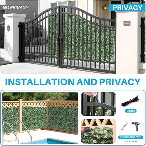 Miniatura 5 de Patio Paradise Rejilla para cerca de privacidad de hojas de laurel sintéticas con respaldo, tamaño 6 x 14 pies. Seto de hojas sintéticas de vid para