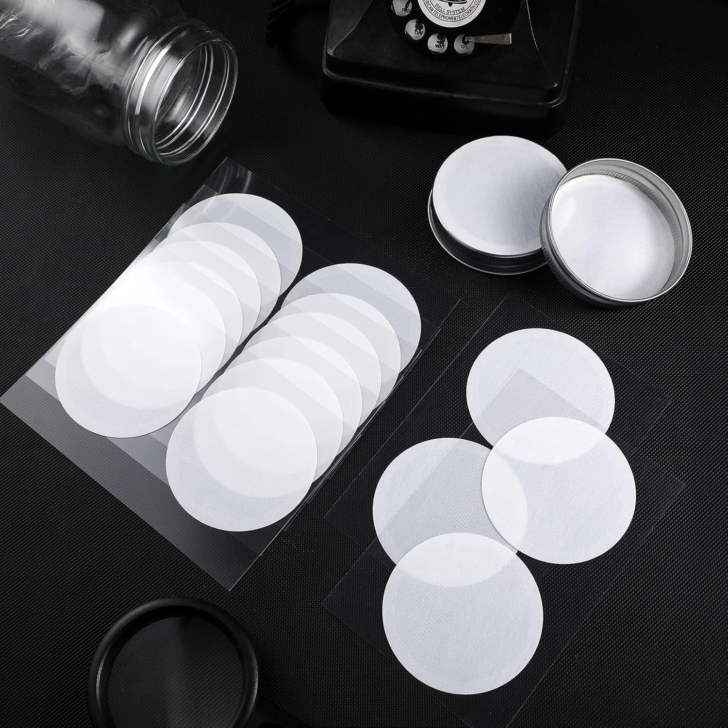Yexiya 40 Pieces 68 mm Monotub Filters Synthetic Filter Paper Stickers 0.3 Filter Disc Wide Mouth Paper Stickers Disc Adhesive Patch Decal for Mushroom Cultivation Wide Mouth Jar Lids Mason Jars