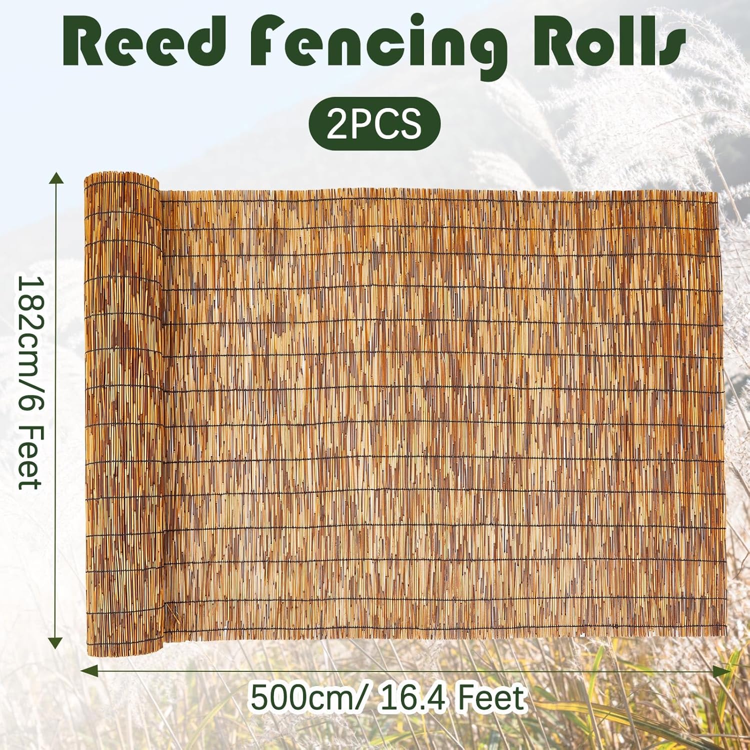 barydat 2 pcs 6 x 16.4 ft bamboo privacy screen, reed fence roller patio decorative fences reed screen curtain for garden backyard patio balconies 2 6 x 16.4 ft